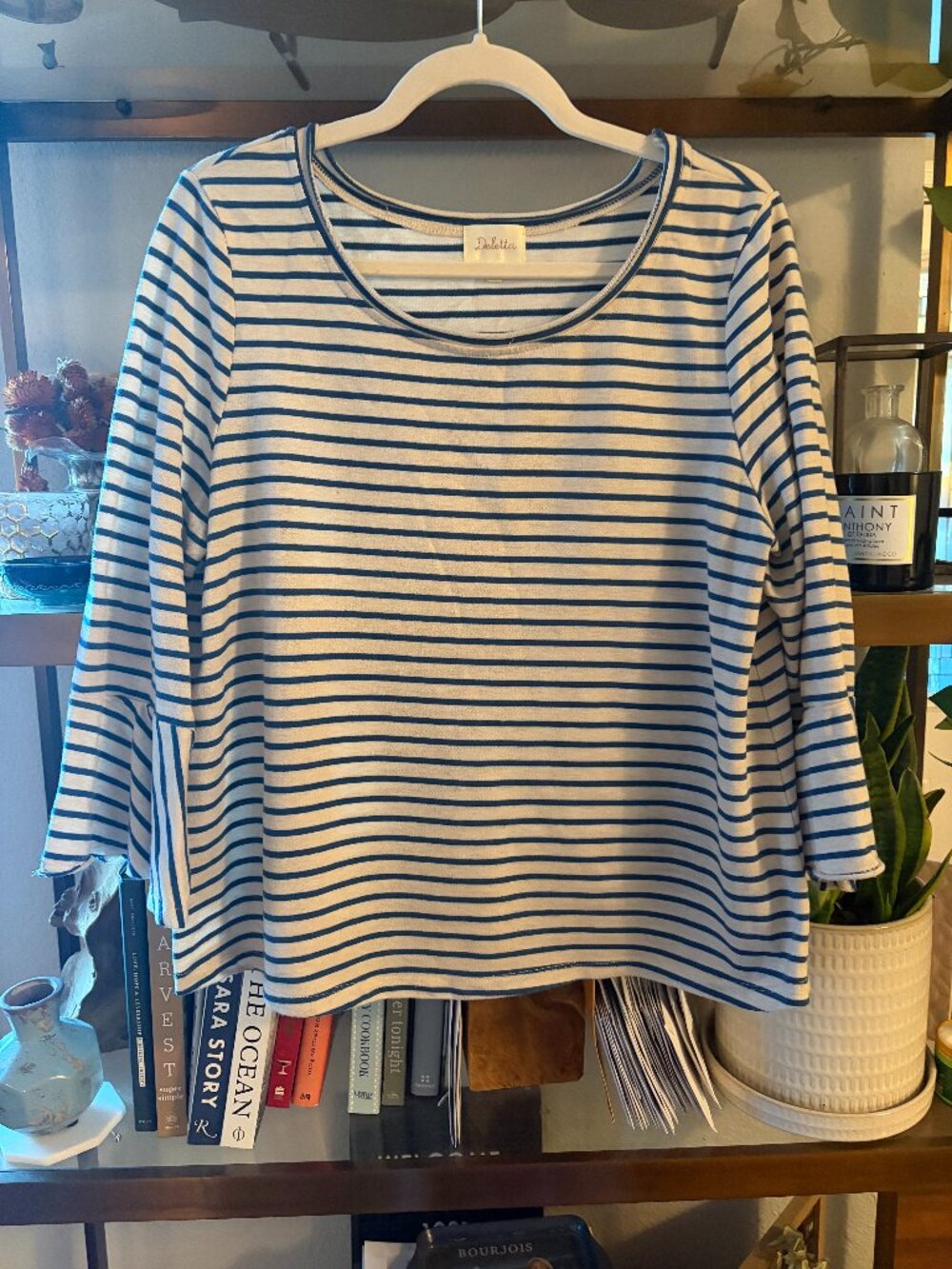 Deletta by Anthropologie Striped Bell Sleeve Top